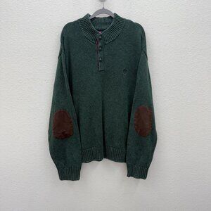 Chaps Green Knit Elbow Patch Henley Mock Neck Cotton Pullover Sweater Mens 4XB